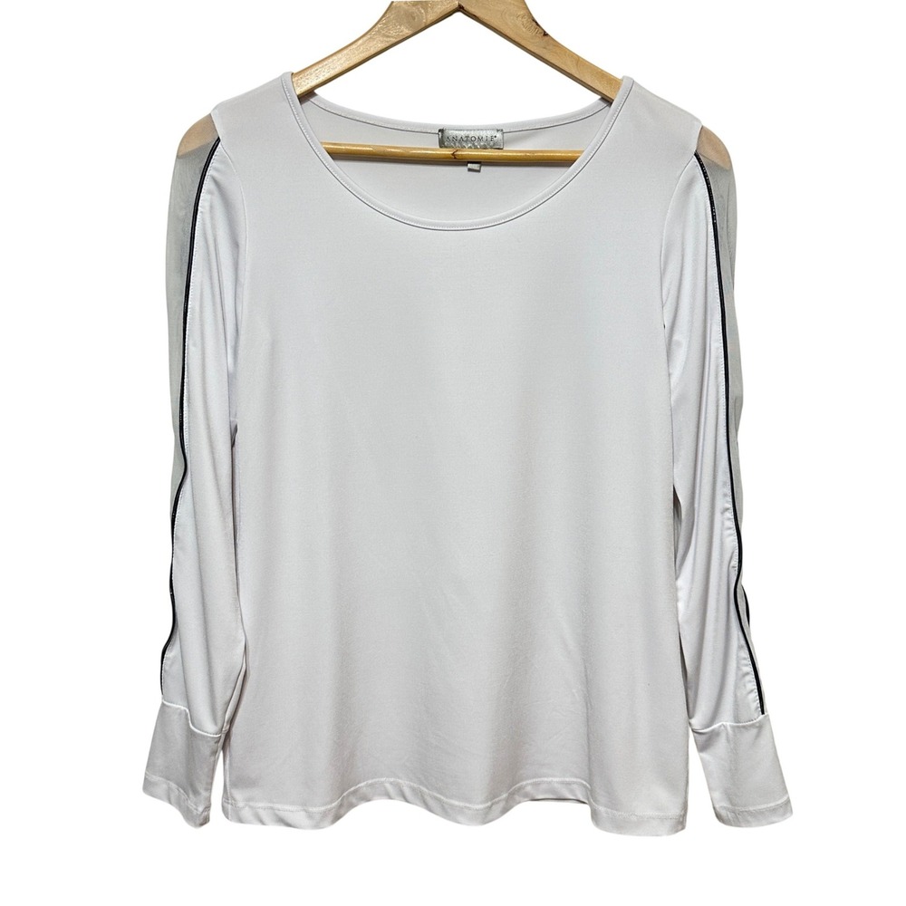 Anatomie Mesh Sleeve Blouse Women Medium White Minimalist Luxury Chic